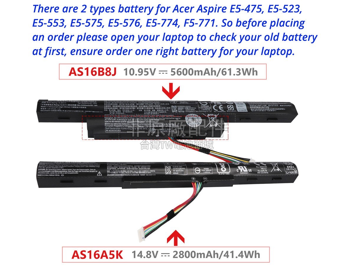 Acer Aspire E5-774G副廠電池